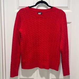 Woman's Lands' End Oversized Drifter Cable Knit Holiday Red Crew Sweater XS 2/4